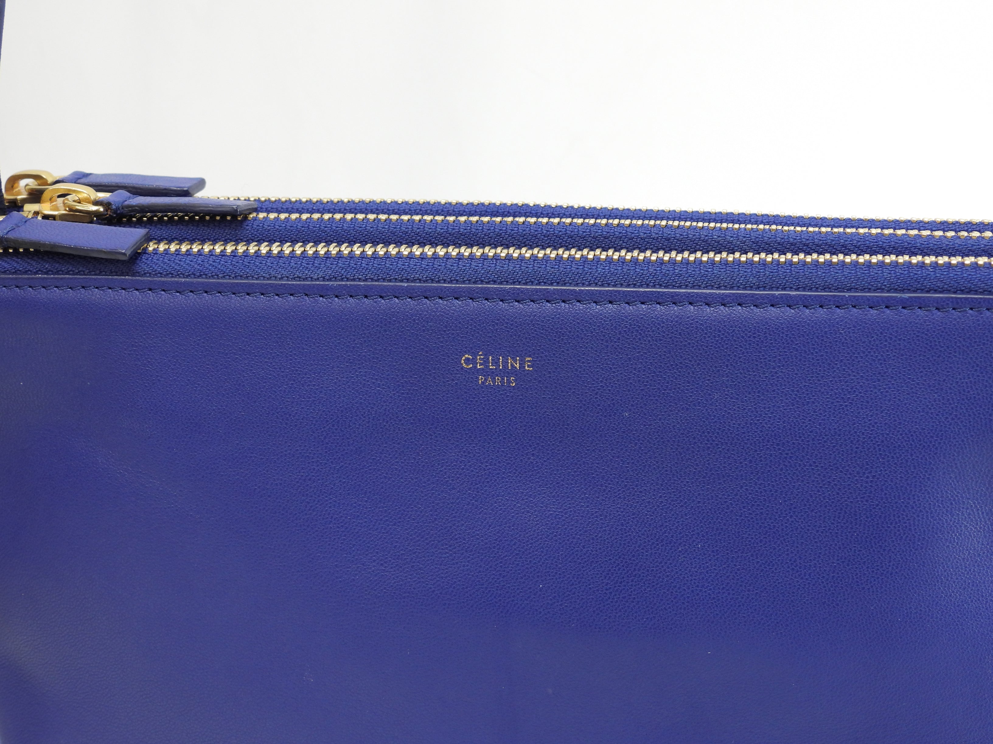 Celine Trio Large in pelle liscia blu con hardware dorato Borsa a tracolla @W-LA-0174