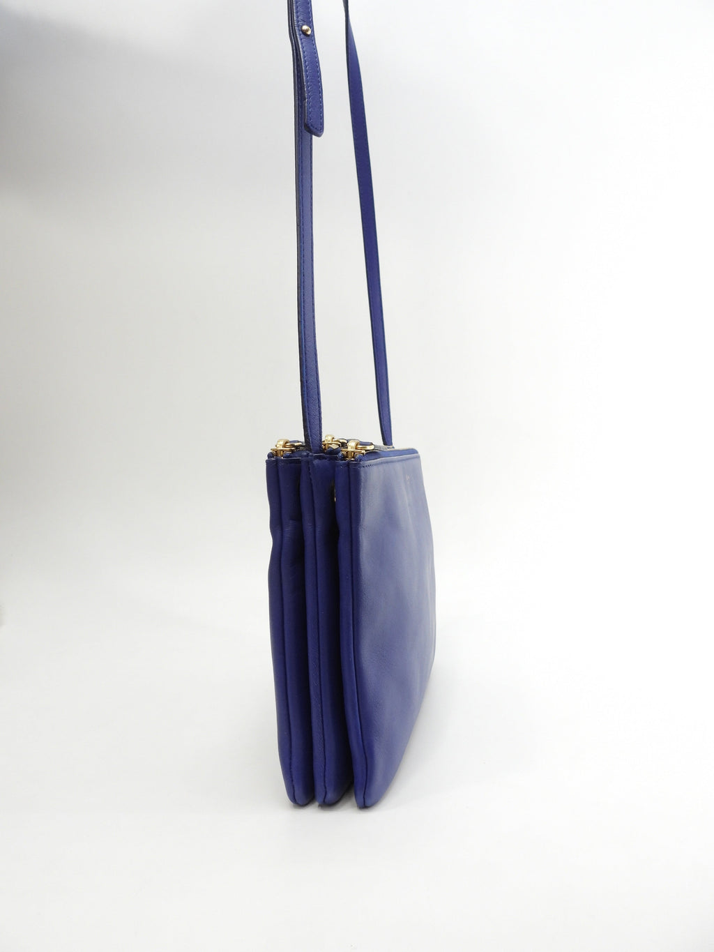 Celine Trio Large in pelle liscia blu con hardware dorato Borsa a tracolla @W-LA-0174