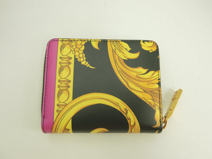 Versace Portafoglio compatto con zip Medusa in pelle nera e gialla, portafoglio a due ante, barocco, ottime condizioni @ 5