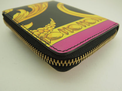 Versace Portafoglio compatto con zip Medusa in pelle nera e gialla, portafoglio a due ante, barocco, ottime condizioni @ 5