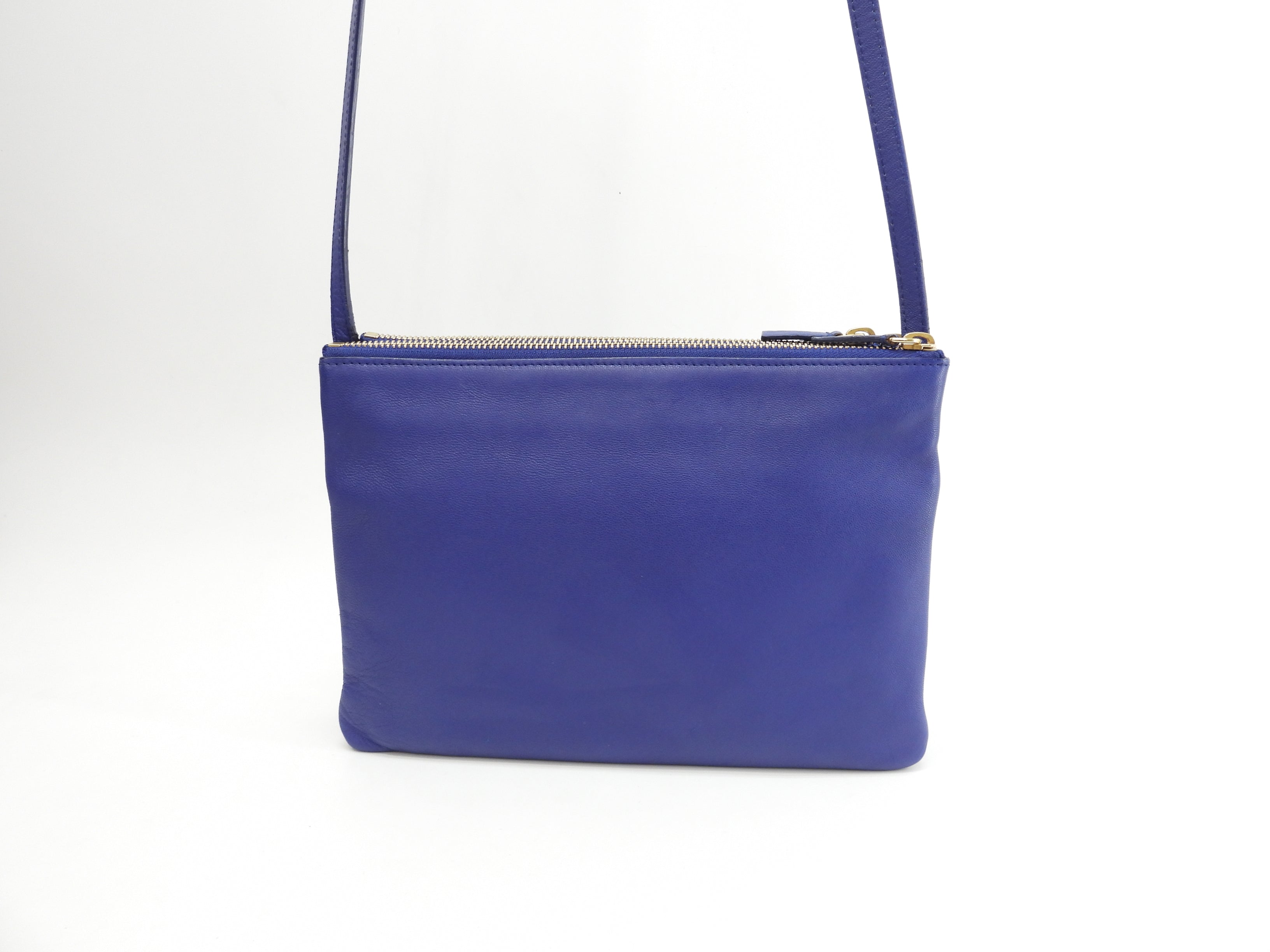 Celine Trio Large in pelle liscia blu con hardware dorato Borsa a tracolla @W-LA-0174