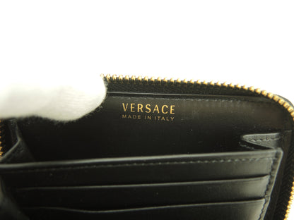 Versace Portafoglio compatto con zip Medusa in pelle nera e gialla, portafoglio a due ante, barocco, ottime condizioni @ 5