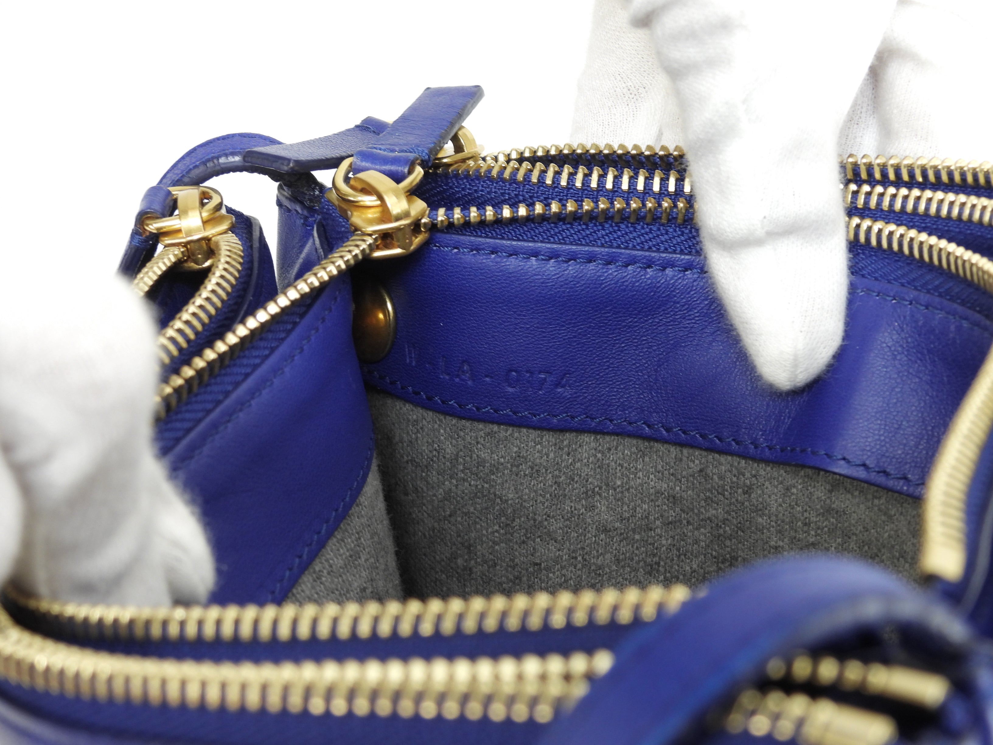 Celine Trio Large in pelle liscia blu con hardware dorato Borsa a tracolla @W-LA-0174