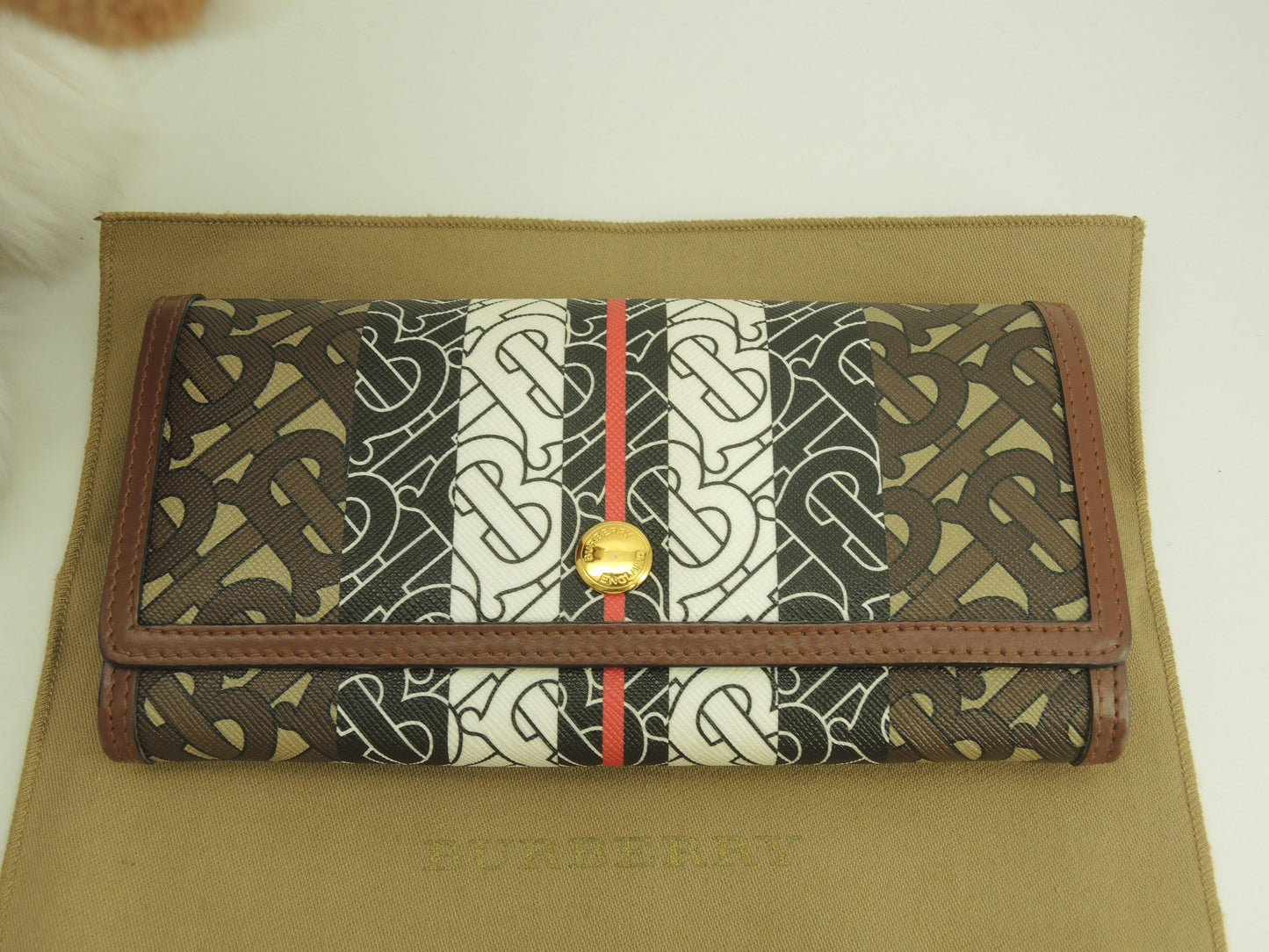 BURBERRY Portafoglio lungo a 2 ante Halton Flap TB in PVC pelle marrone e bianco Long Wallet Ottime condizioni@ROPELFIO71SEB
