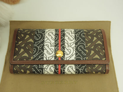 BURBERRY Portafoglio lungo a 2 ante Halton Flap TB in PVC pelle marrone e bianco Long Wallet Ottime condizioni@ROPELFIO71SEB