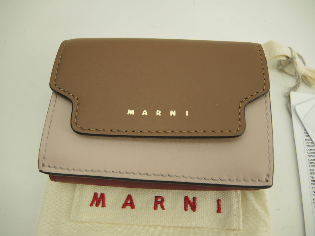 マルニ ミニウォレット スムースレザー ピンク茶ボルドー 3折財布 新品@ 4
