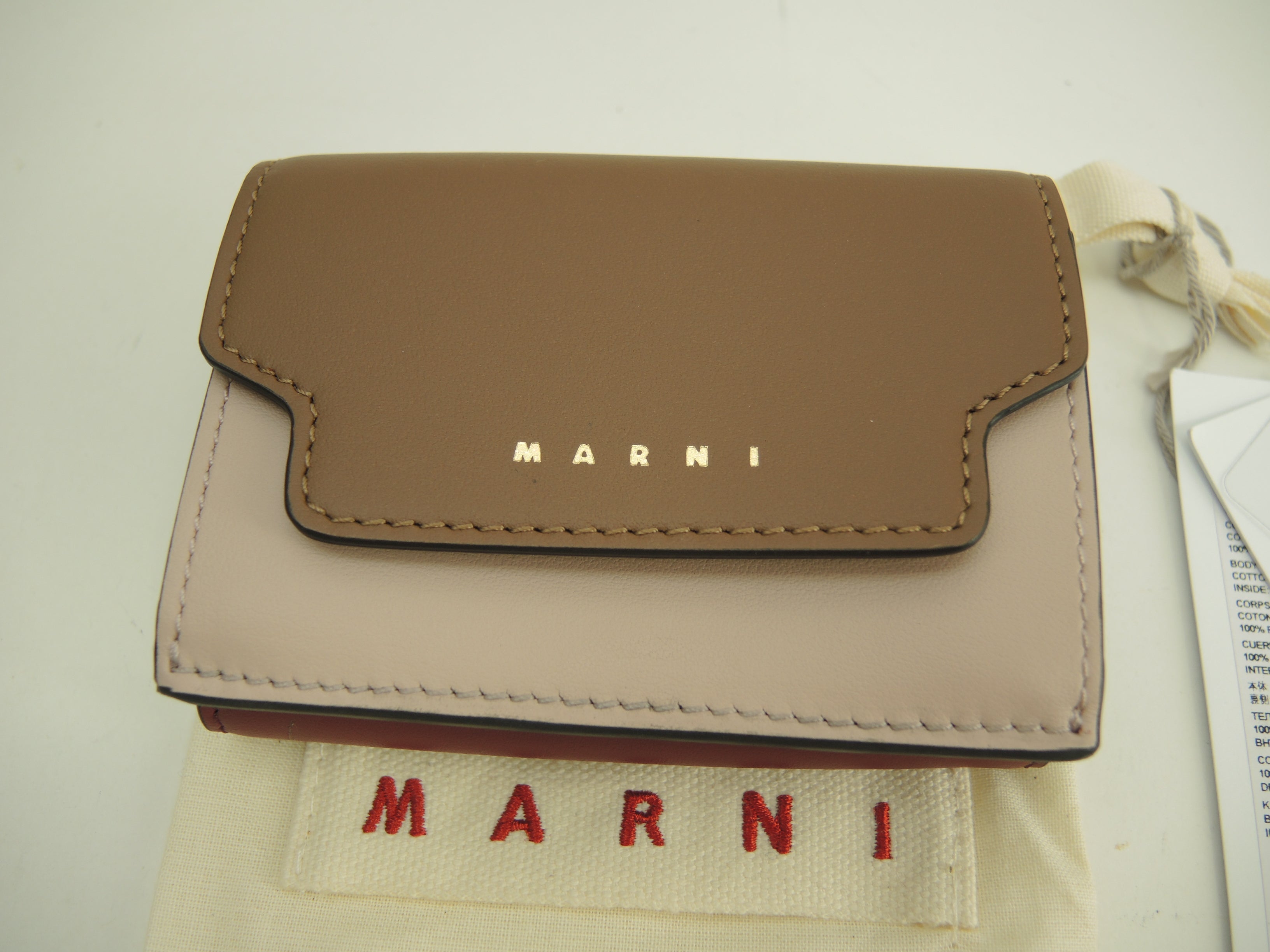 マルニ ミニウォレット スムースレザー ピンク茶ボルドー 3折財布 新品@ 4