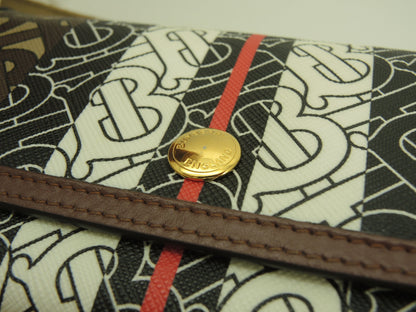 BURBERRY Portafoglio lungo a 2 ante Halton Flap TB in PVC pelle marrone e bianco Long Wallet Ottime condizioni@ROPELFIO71SEB