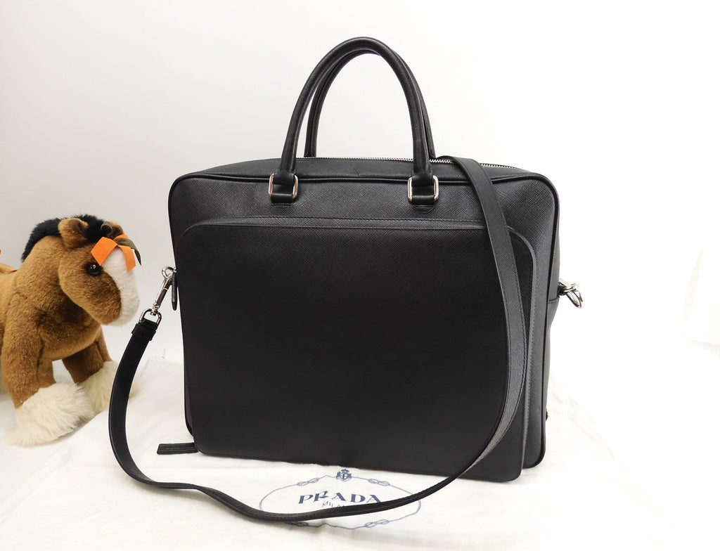 Valigetta Prada con astuccio staccabile in pelle Saffiano nera, portadocumenti@164