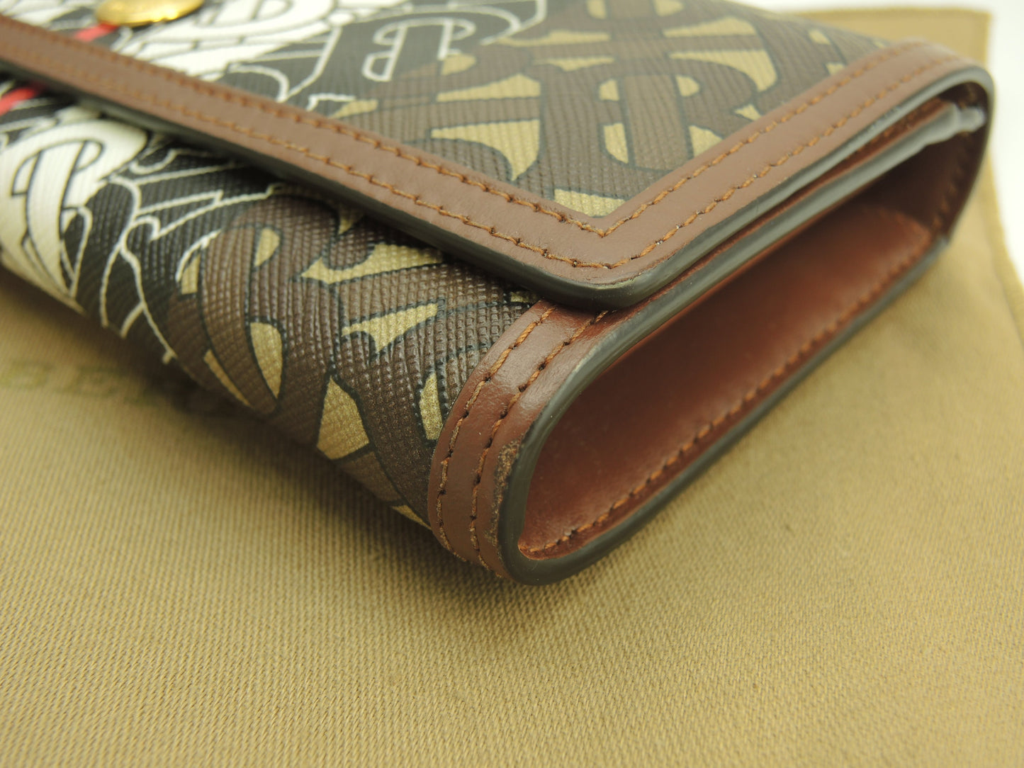 BURBERRY Portafoglio lungo a 2 ante Halton Flap TB in PVC pelle marrone e bianco Long Wallet Ottime condizioni@ROPELFIO71SEB