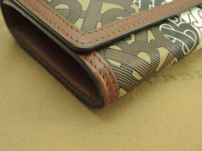 BURBERRY Portafoglio lungo a 2 ante Halton Flap TB in PVC pelle marrone e bianco Long Wallet Ottime condizioni@ROPELFIO71SEB