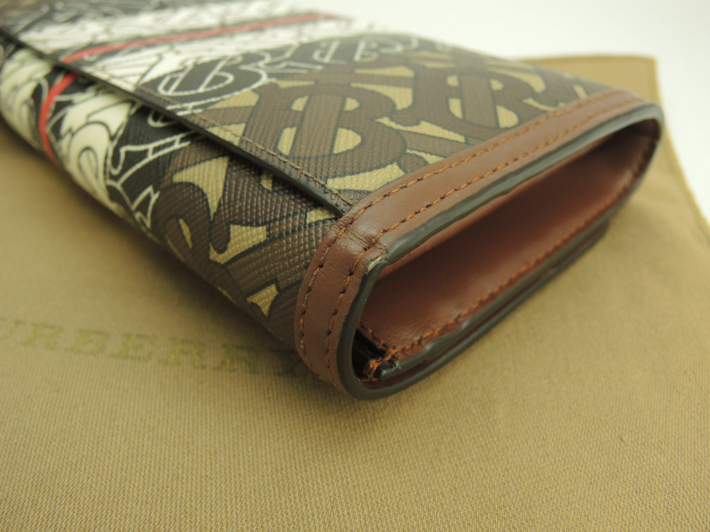 BURBERRY Portafoglio lungo a 2 ante Halton Flap TB in PVC pelle marrone e bianco Long Wallet Ottime condizioni@ROPELFIO71SEB