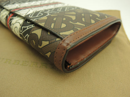 BURBERRY Portafoglio lungo a 2 ante Halton Flap TB in PVC pelle marrone e bianco Long Wallet Ottime condizioni@ROPELFIO71SEB