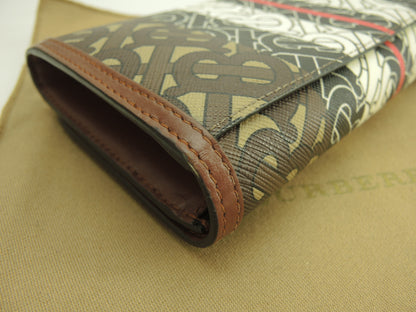 BURBERRY Portafoglio lungo a 2 ante Halton Flap TB in PVC pelle marrone e bianco Long Wallet Ottime condizioni@ROPELFIO71SEB