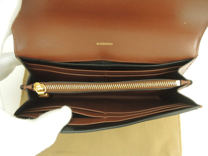 BURBERRY Portafoglio lungo a 2 ante Halton Flap TB in PVC pelle marrone e bianco Long Wallet Ottime condizioni@ROPELFIO71SEB