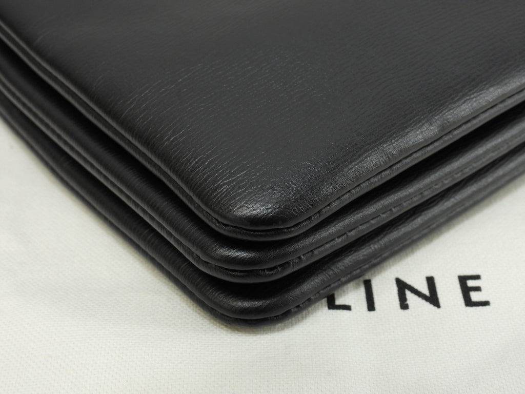 Celine Trio Large in pelle martellata nera con hardware dorato, borsa a tracolla, pochette, condizioni eccellenti@W-GA-3117