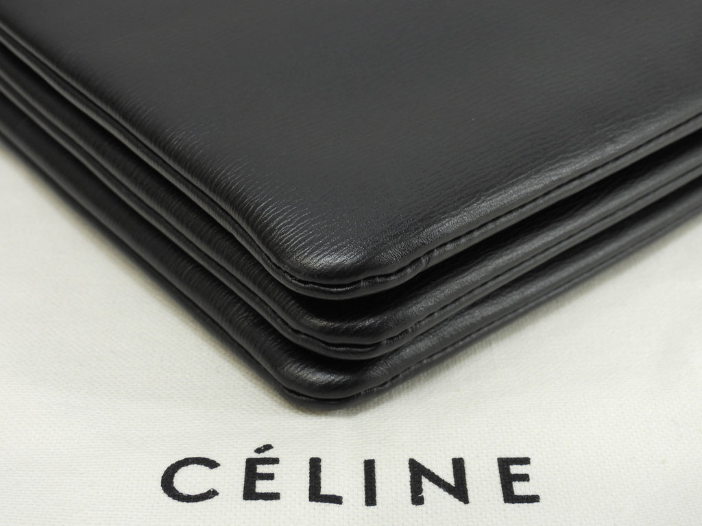 Celine Trio Large in pelle martellata nera con hardware dorato, borsa a tracolla, pochette, condizioni eccellenti@W-GA-3117