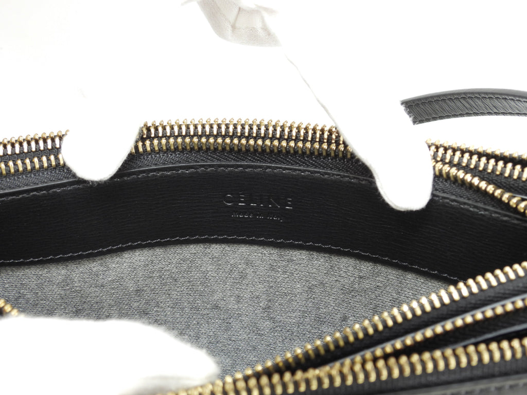 Celine Trio Large in pelle martellata nera con hardware dorato, borsa a tracolla, pochette, condizioni eccellenti@W-GA-3117