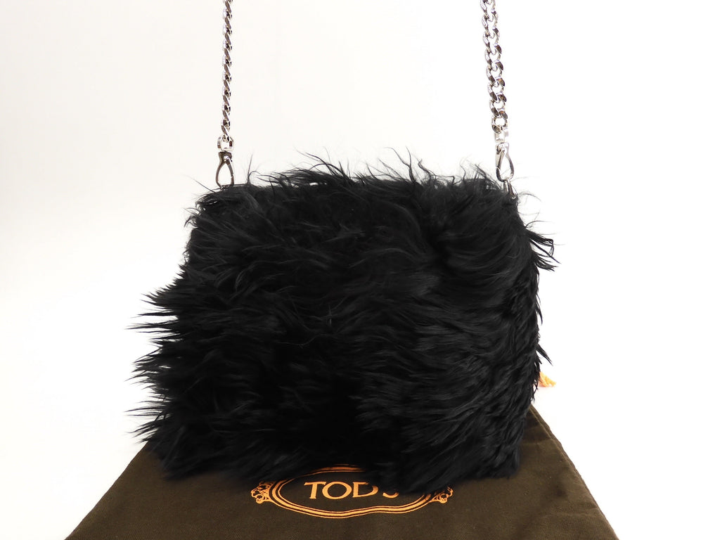 Tod's pochette Double T in pelle di alpaca nera, borsa a tracolla, mai usata @TP35