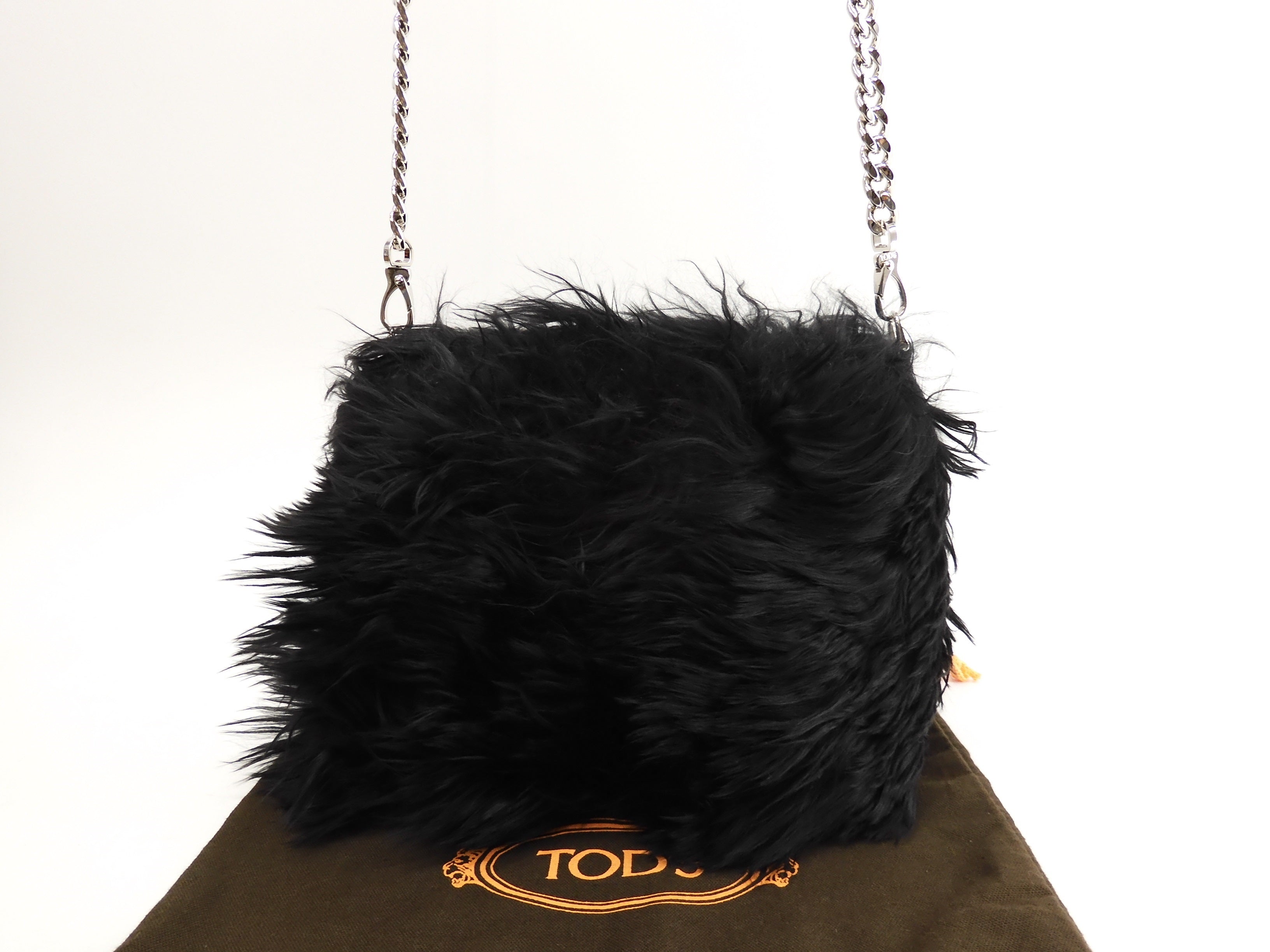 Tod's pochette Double T in pelle di alpaca nera, borsa a tracolla, mai usata @TP35