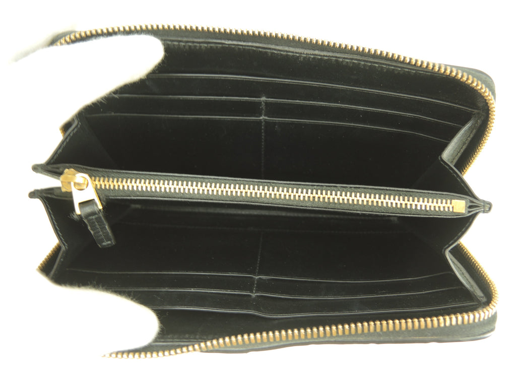 Bottega Veneta Portafoglio Lungo Interno Intrecciato Pelle Nera Metallo Dorato Cerniera Ottime Condizioni @P01382803B