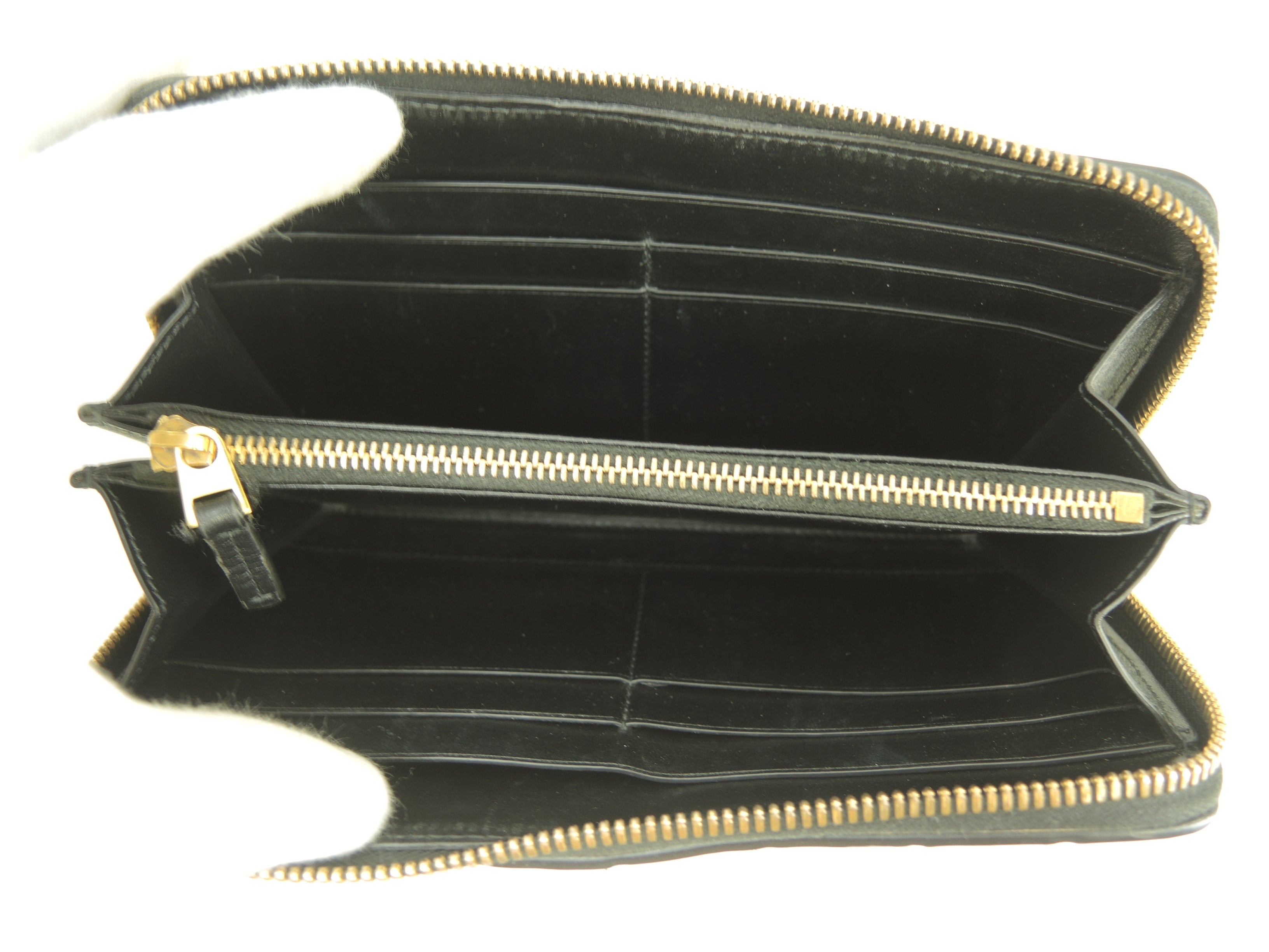 Bottega Veneta Portafoglio Lungo Interno Intrecciato Pelle Nera Metallo Dorato Cerniera Ottime Condizioni @P01382803B