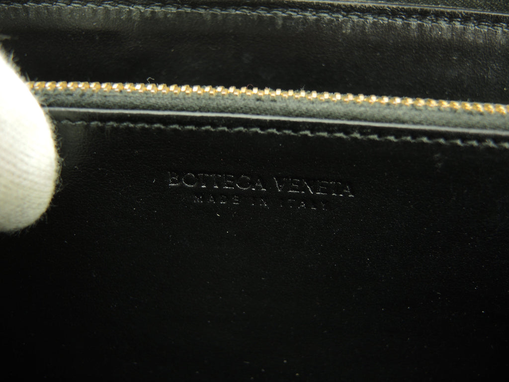 Bottega Veneta Portafoglio Lungo Interno Intrecciato Pelle Nera Metallo Dorato Cerniera Ottime Condizioni @P01382803B