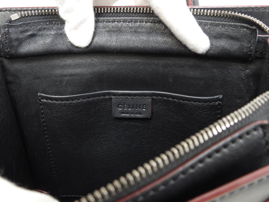 Celine Luggage Nano in pelle liscia, nero bordeaux, pochette, mini borsa a mano, ottime condizioni @W-ZP-0172