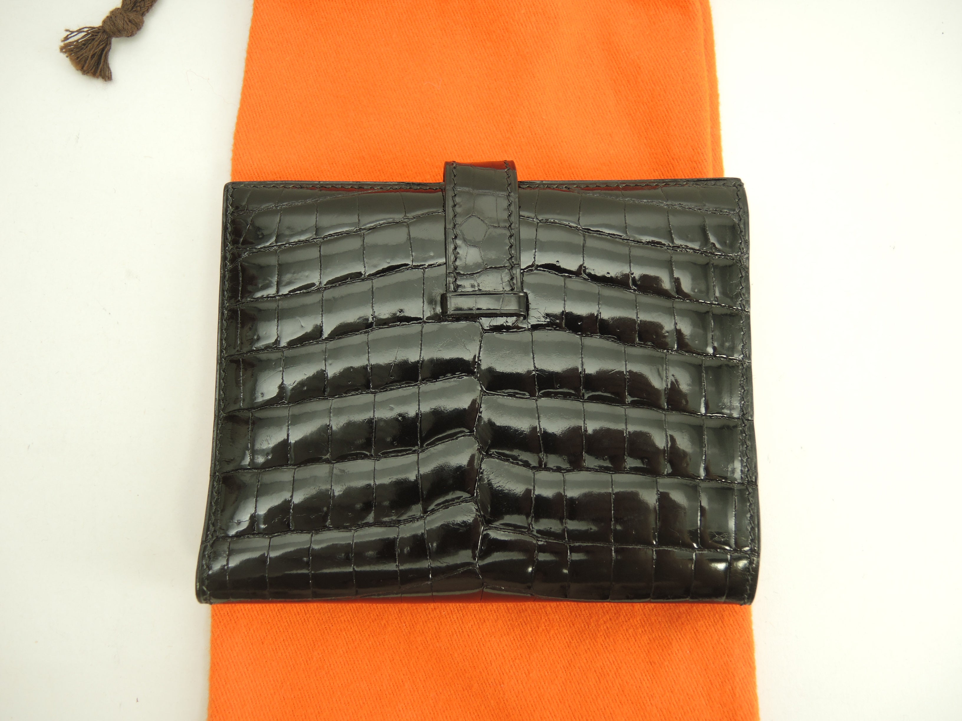 エルメス ベアンコンパクト クロコニロティカス 黒 コンパクトウォレット 2折財布 極美品@□R