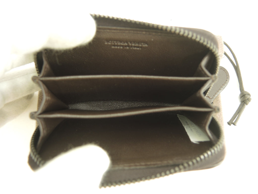 Bottega Veneta - Portamonete rotondo con cerniera in pelle Intrecciato marrone, mai usato @B00501795V