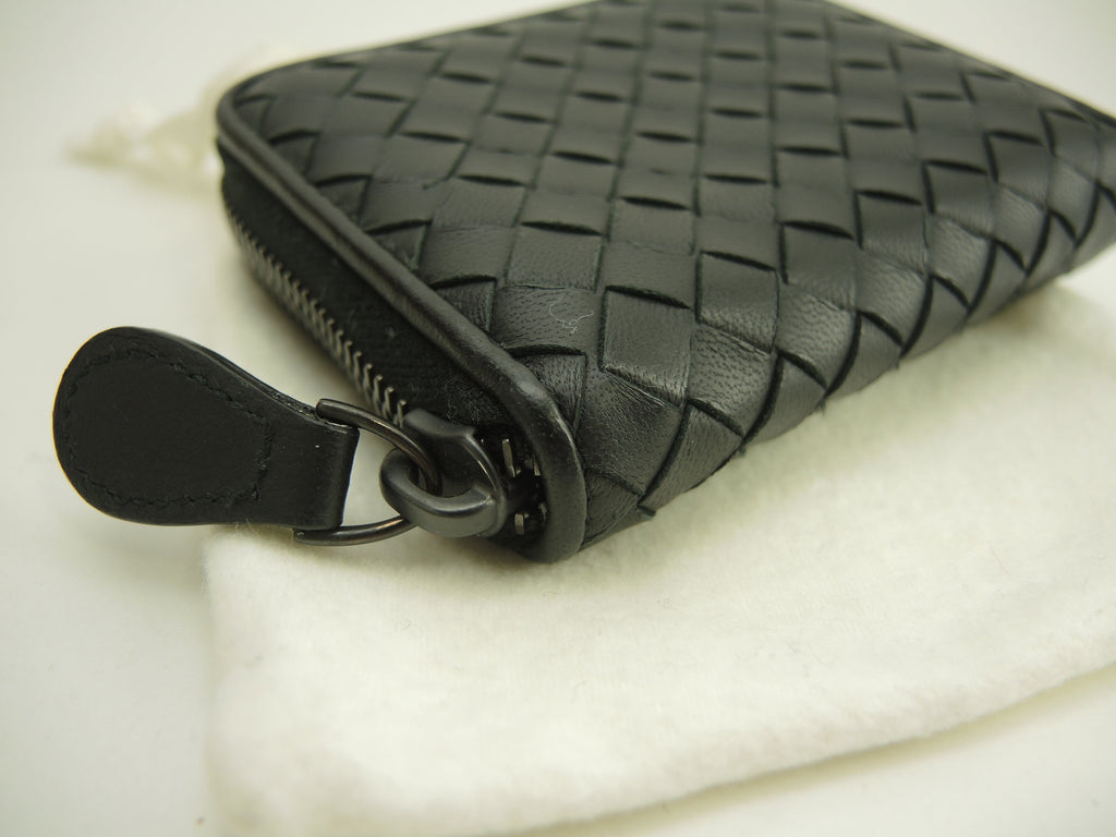 Bottega Veneta Portamonete zip around in pelle nera Intrecciato Ottime condizioni @S02035190N