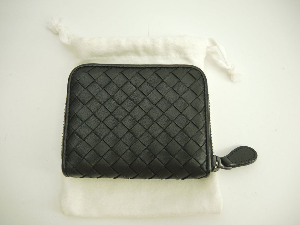 Bottega Veneta Portamonete zip around in pelle nera Intrecciato Ottime condizioni @S02035190N