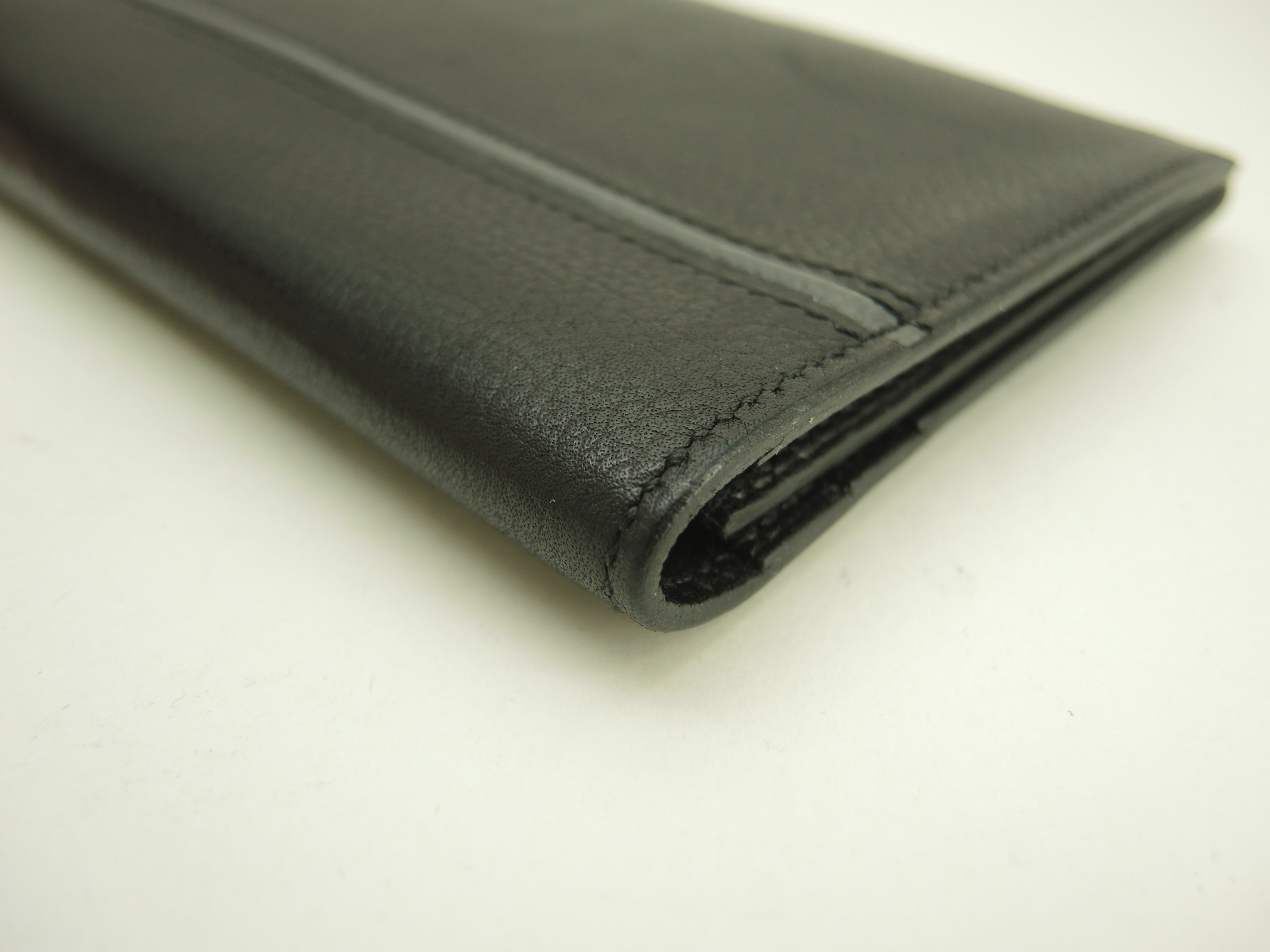 Hermès MC2 Fleming Portafoglio lungo bifold con scomparti, in pelle Vache Chamonix nera @□R
