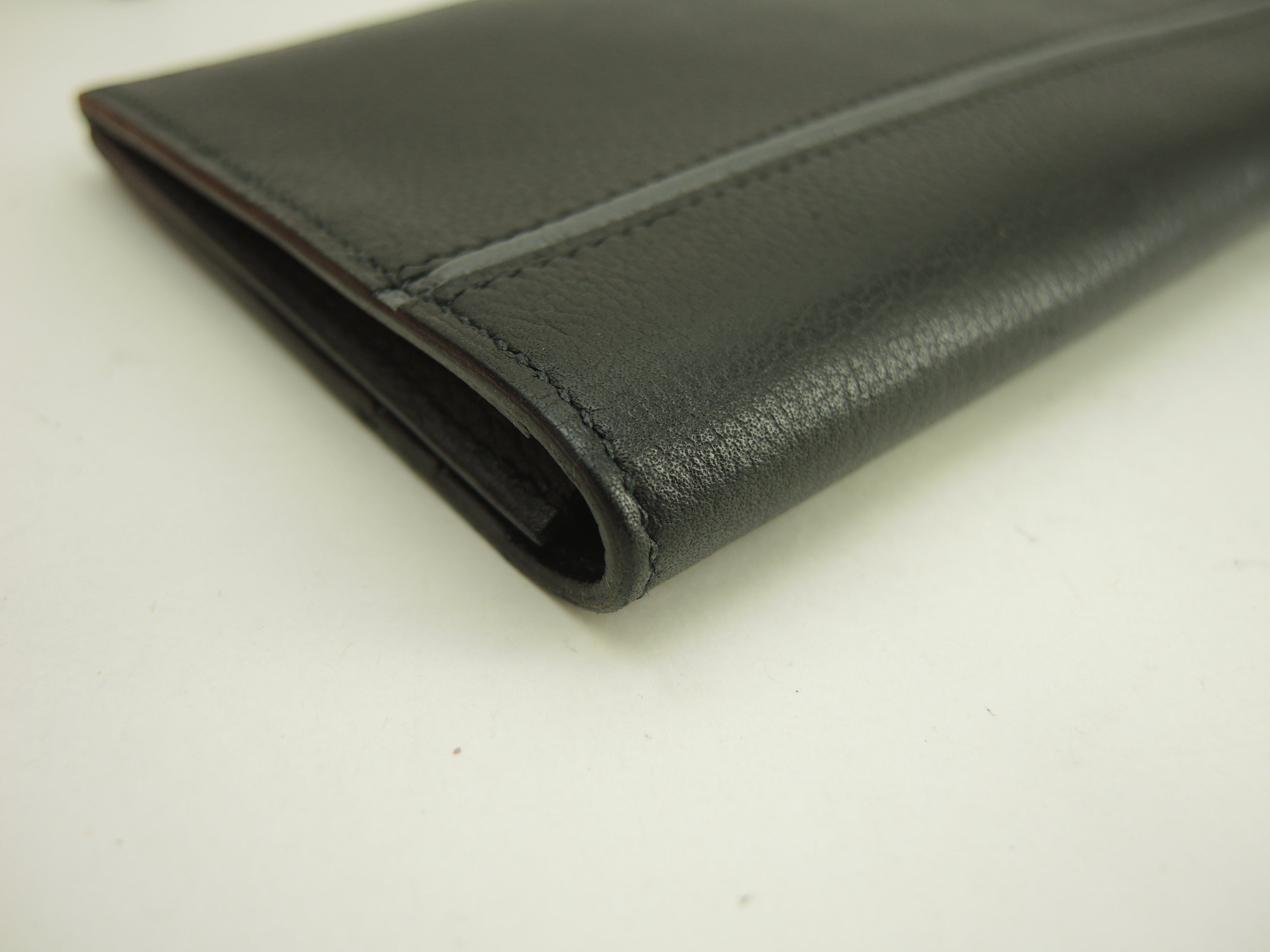 Hermès MC2 Fleming Portafoglio lungo bifold con scomparti, in pelle Vache Chamonix nera @□R