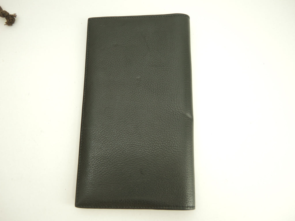 Hermès MC2 Fleming Portafoglio lungo bifold con scomparti, in pelle Vache Chamonix nera @□R