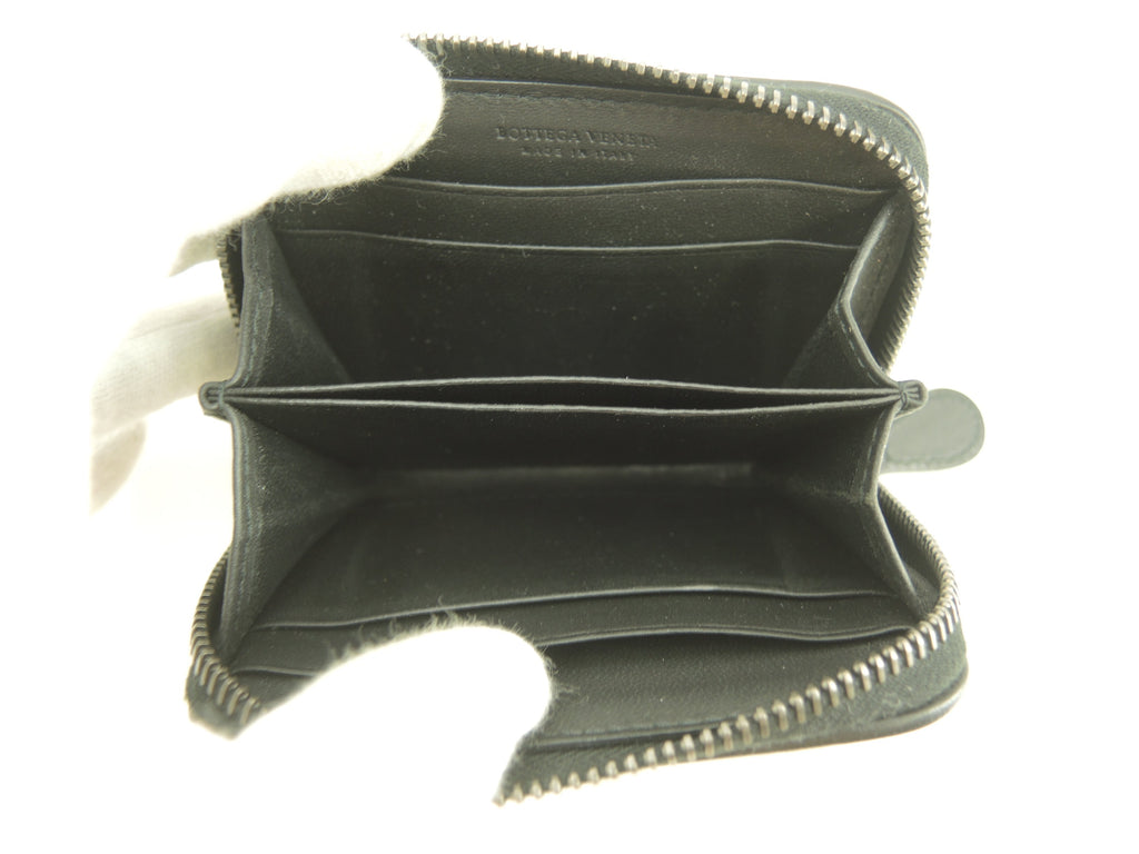 Bottega Veneta Portamonete zip around in pelle nera Intrecciato Ottime condizioni @S02035190N