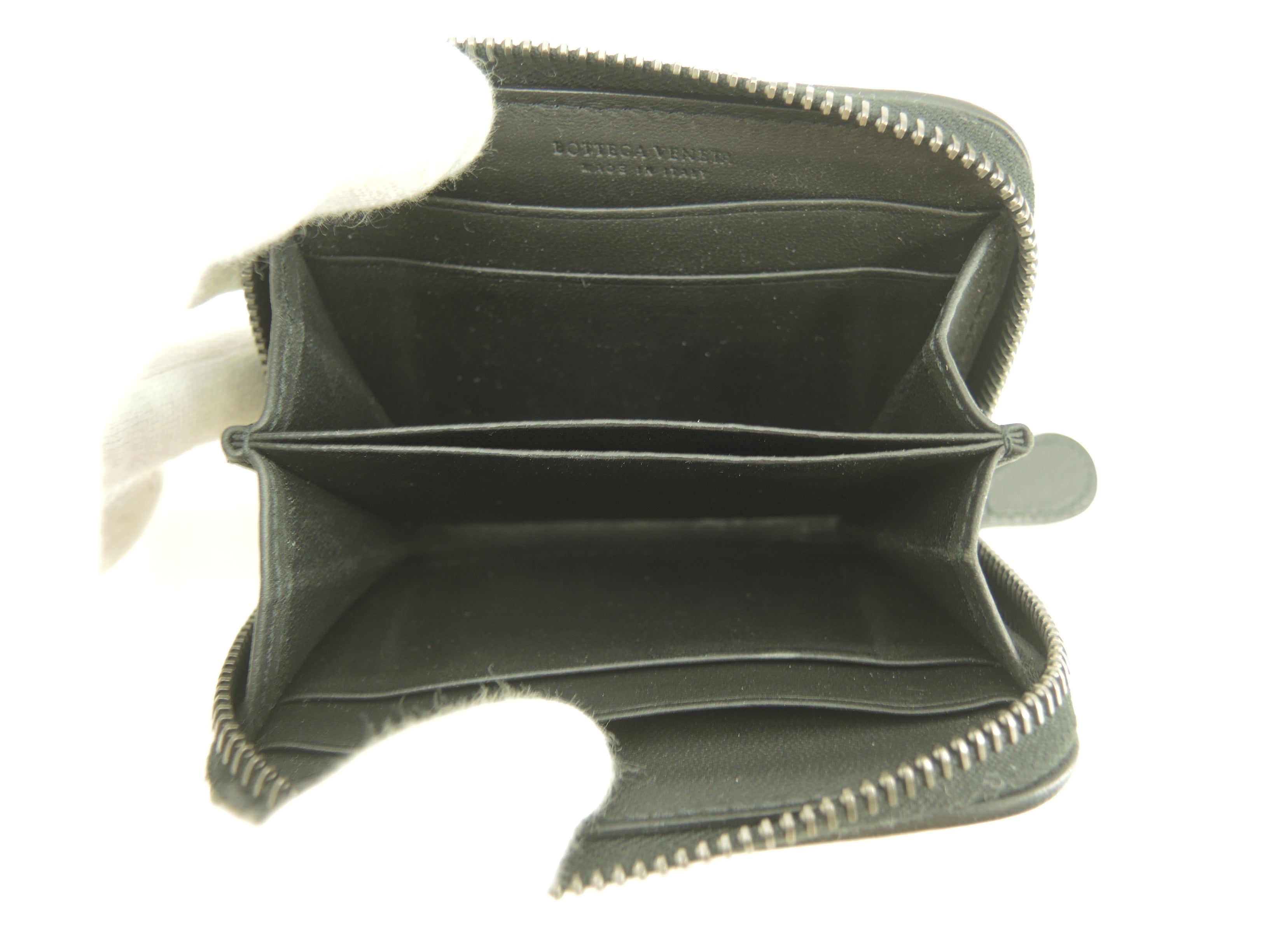Bottega Veneta Portamonete zip around in pelle nera Intrecciato Ottime condizioni @S02035190N