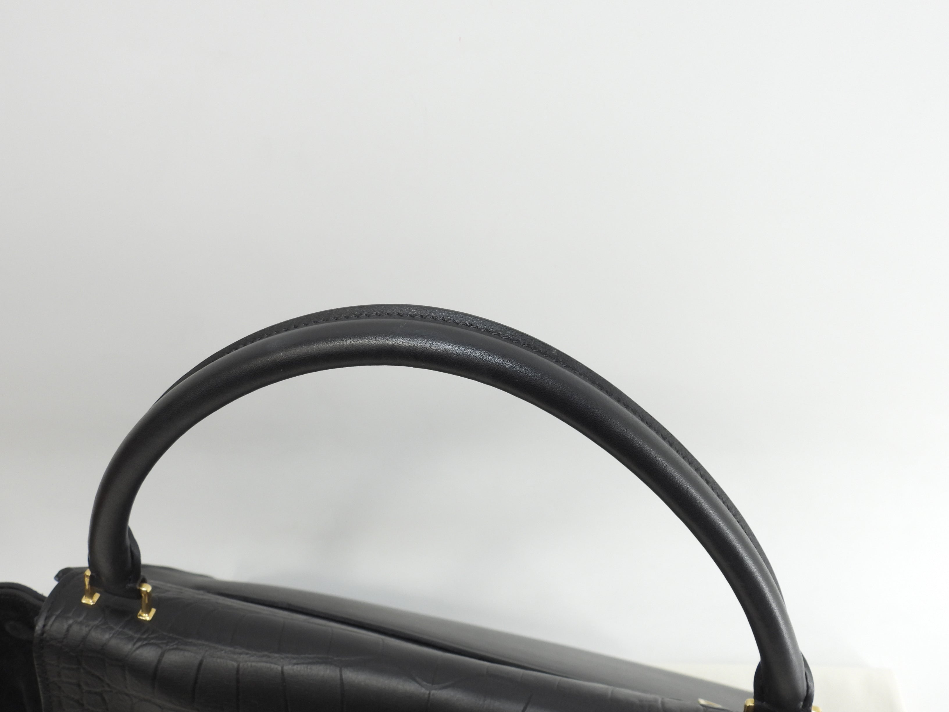 Celine Trapeze GM pelle stampata coccodrillo nera borsa a mano tote bag hobo bag come nuova @F-TB-0162
