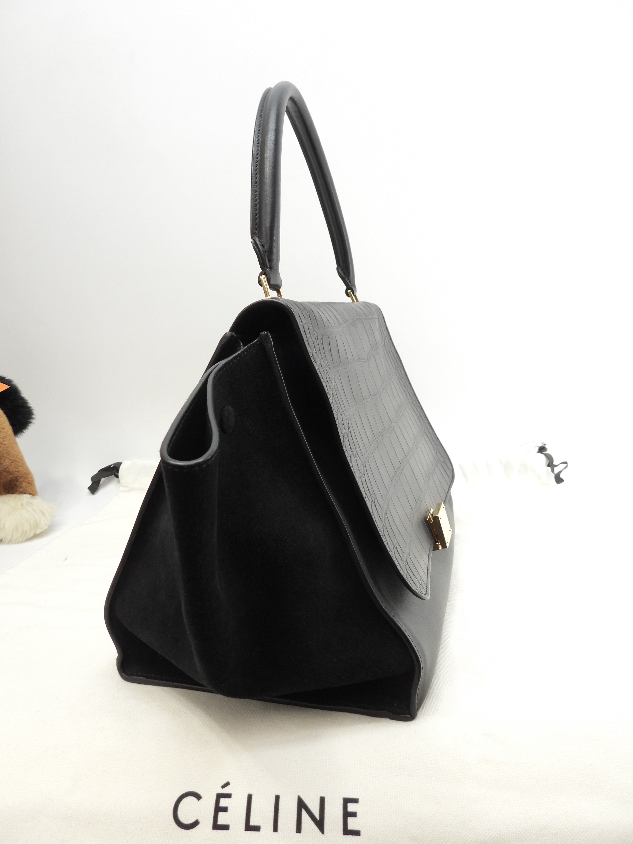 Celine Trapeze GM pelle stampata coccodrillo nera borsa a mano tote bag hobo bag come nuova @F-TB-0162