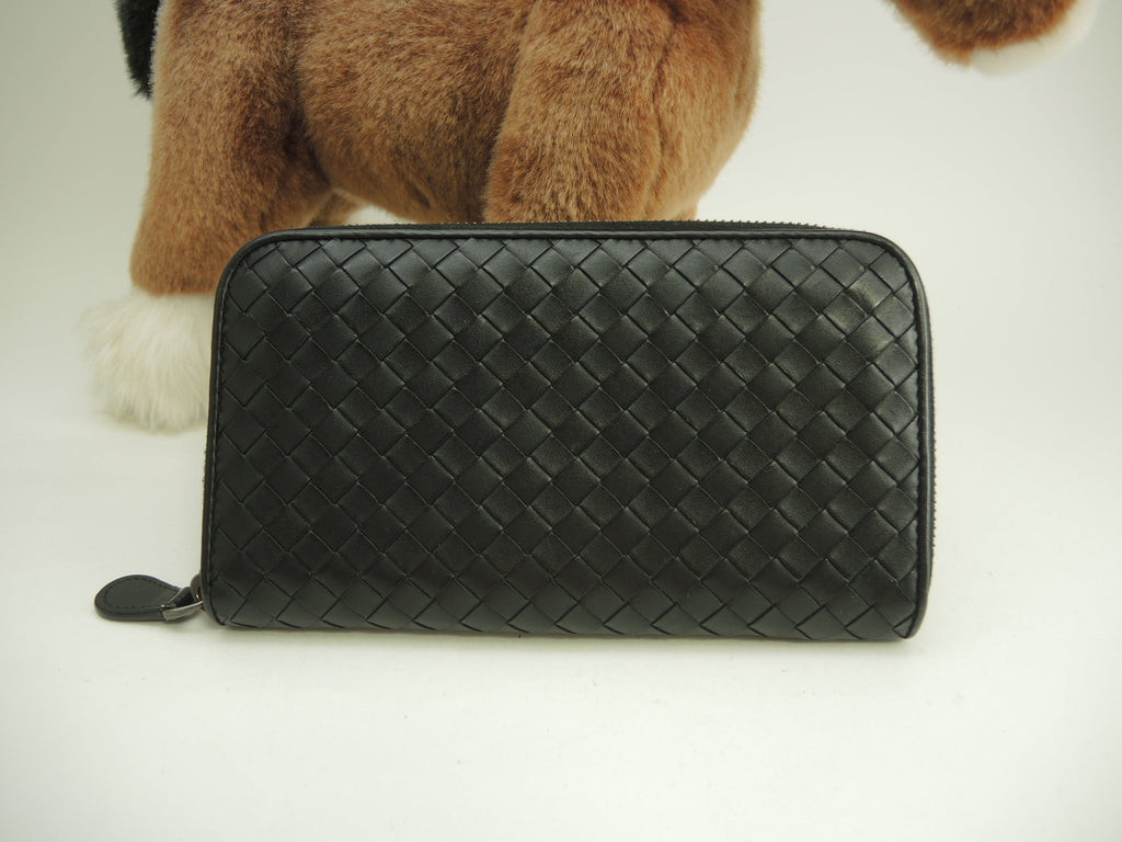 Bottega Veneta Portafoglio lungo Intrecciato Pelle nera Cerniera perimetrale@P00545060F