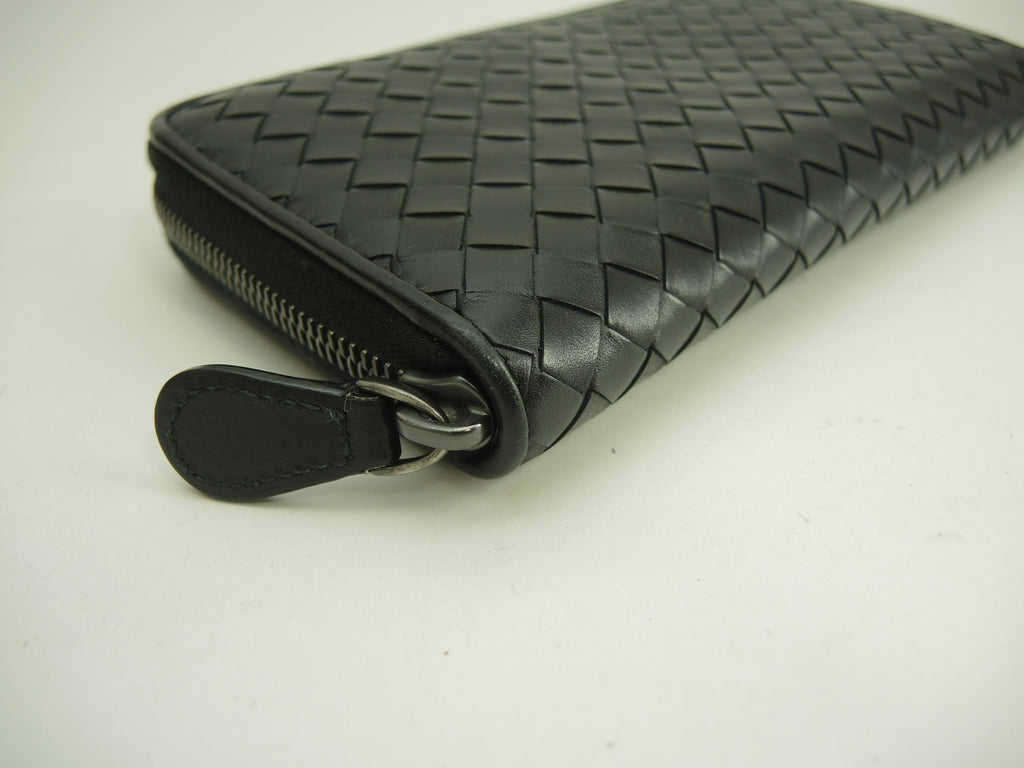 Bottega Veneta Portafoglio lungo Intrecciato Pelle nera Cerniera perimetrale@P00545060F