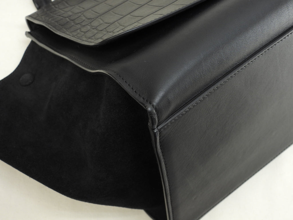Celine Trapeze GM pelle stampata coccodrillo nera borsa a mano tote bag hobo bag come nuova @F-TB-0162