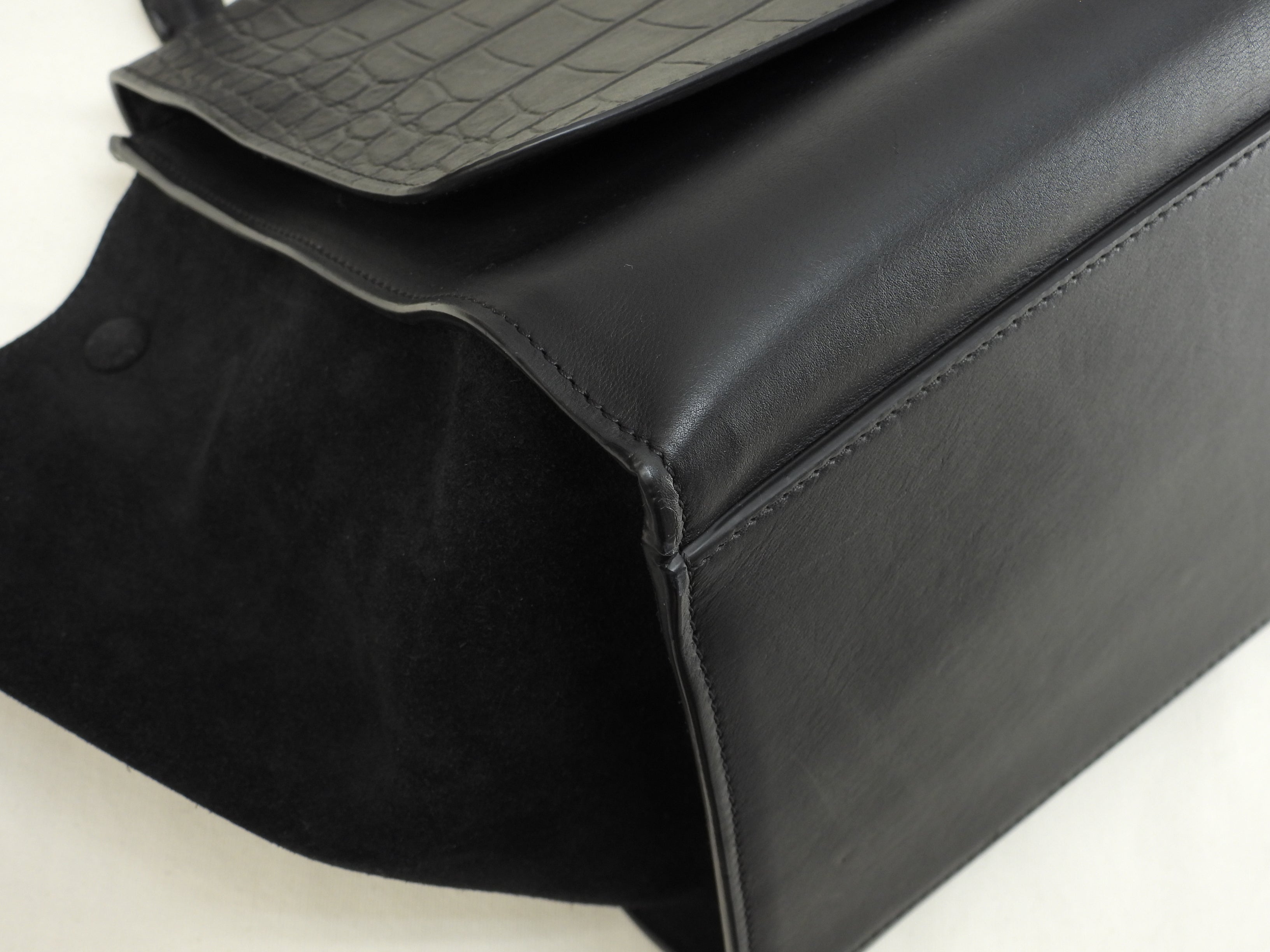 Celine Trapeze GM pelle stampata coccodrillo nera borsa a mano tote bag hobo bag come nuova @F-TB-0162