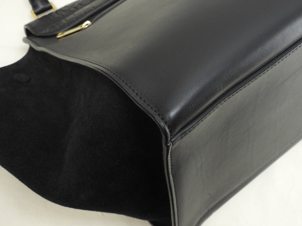 Celine Trapeze GM pelle stampata coccodrillo nera borsa a mano tote bag hobo bag come nuova @F-TB-0162