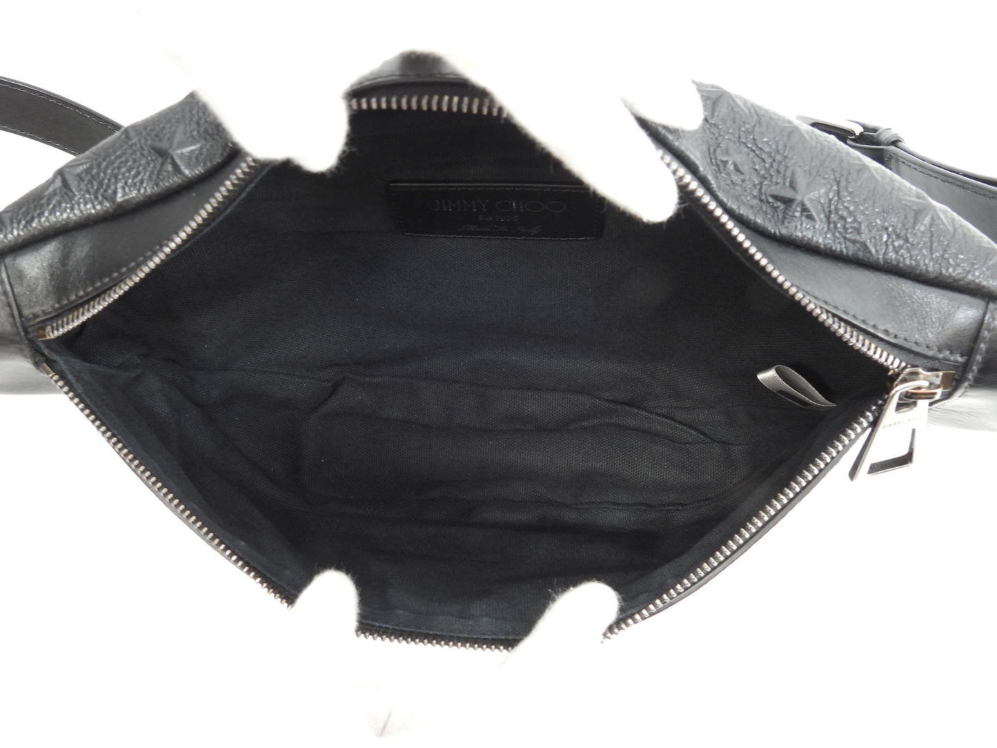 Jimmy Choo DERRY borsa a marsupio in pelle nera goffrata a stelle, ottime condizioni @THRGV9