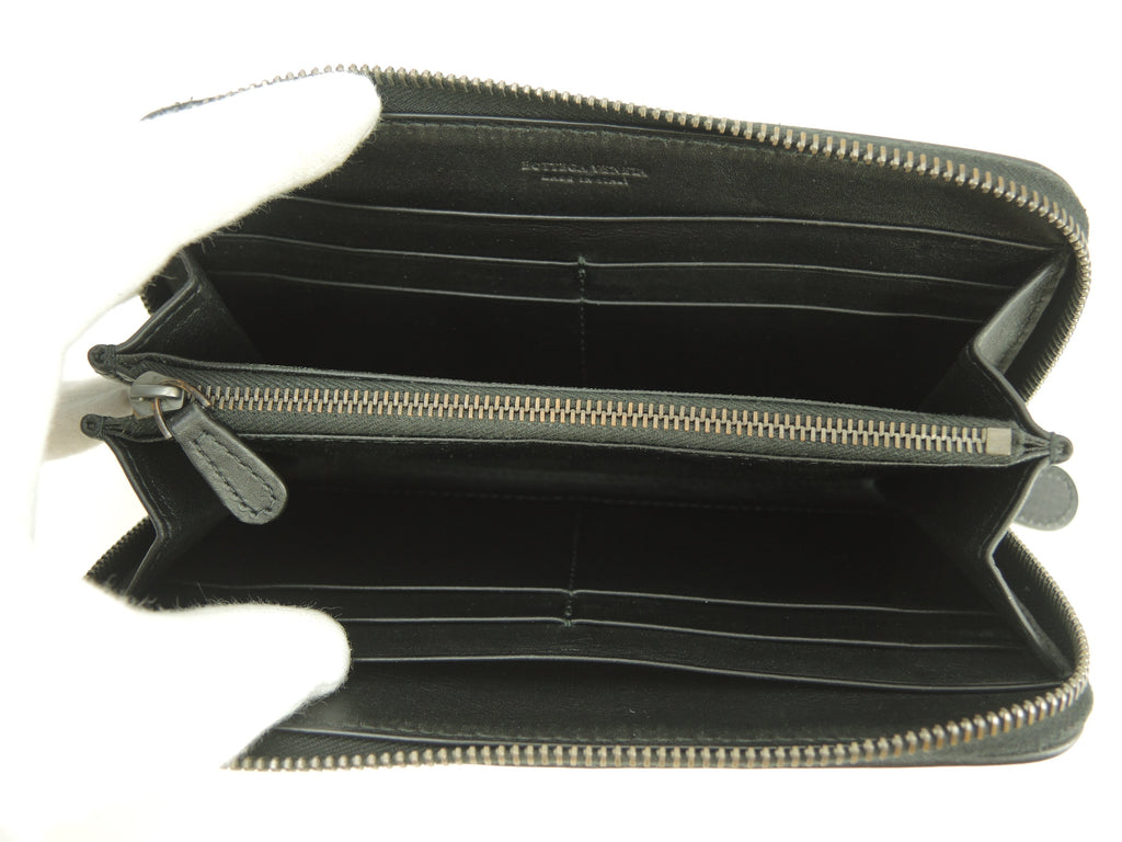 Bottega Veneta Portafoglio lungo Intrecciato Pelle nera Cerniera perimetrale@P00545060F