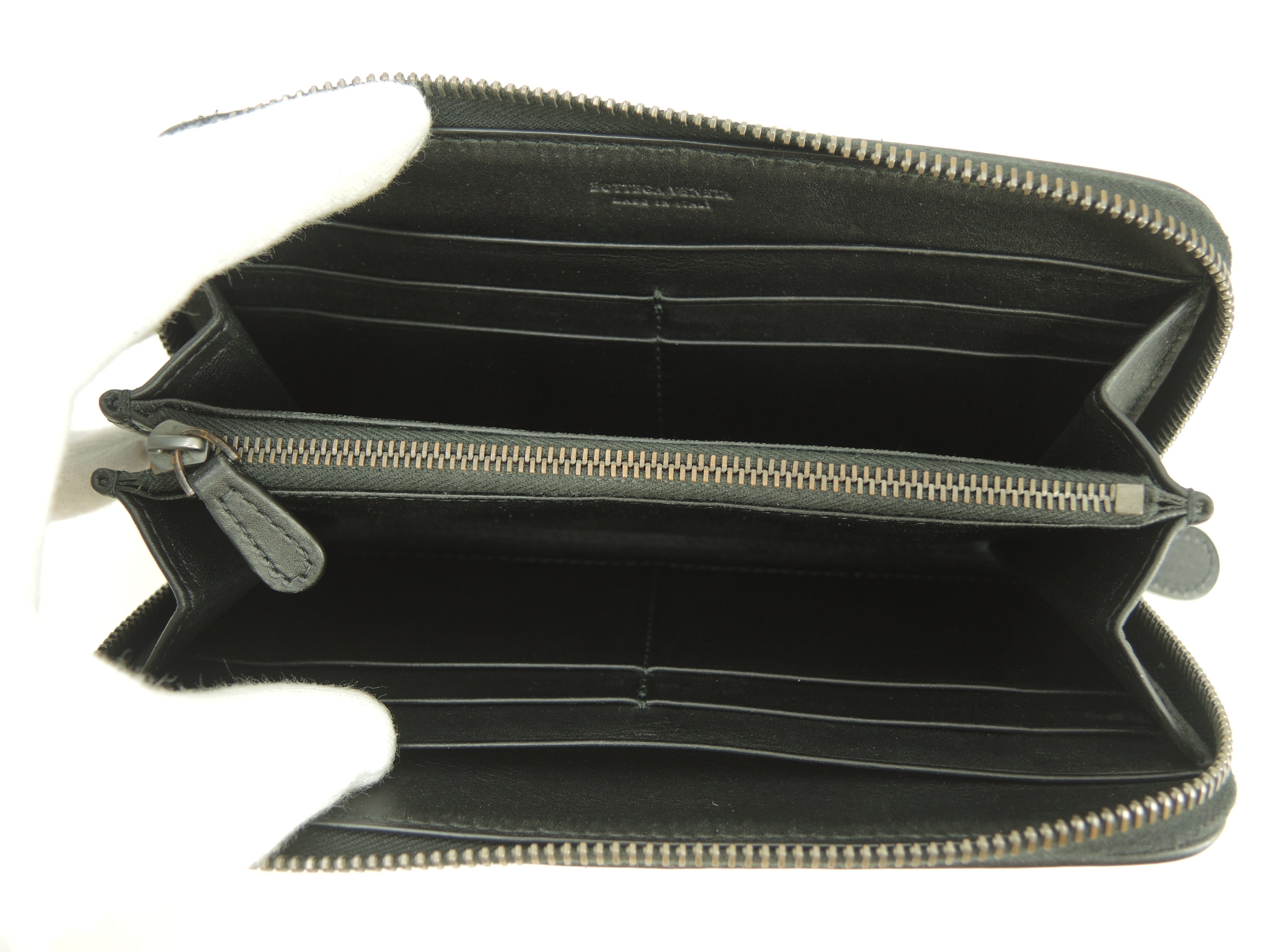 Bottega Veneta Portafoglio lungo Intrecciato Pelle nera Cerniera perimetrale@P00545060F