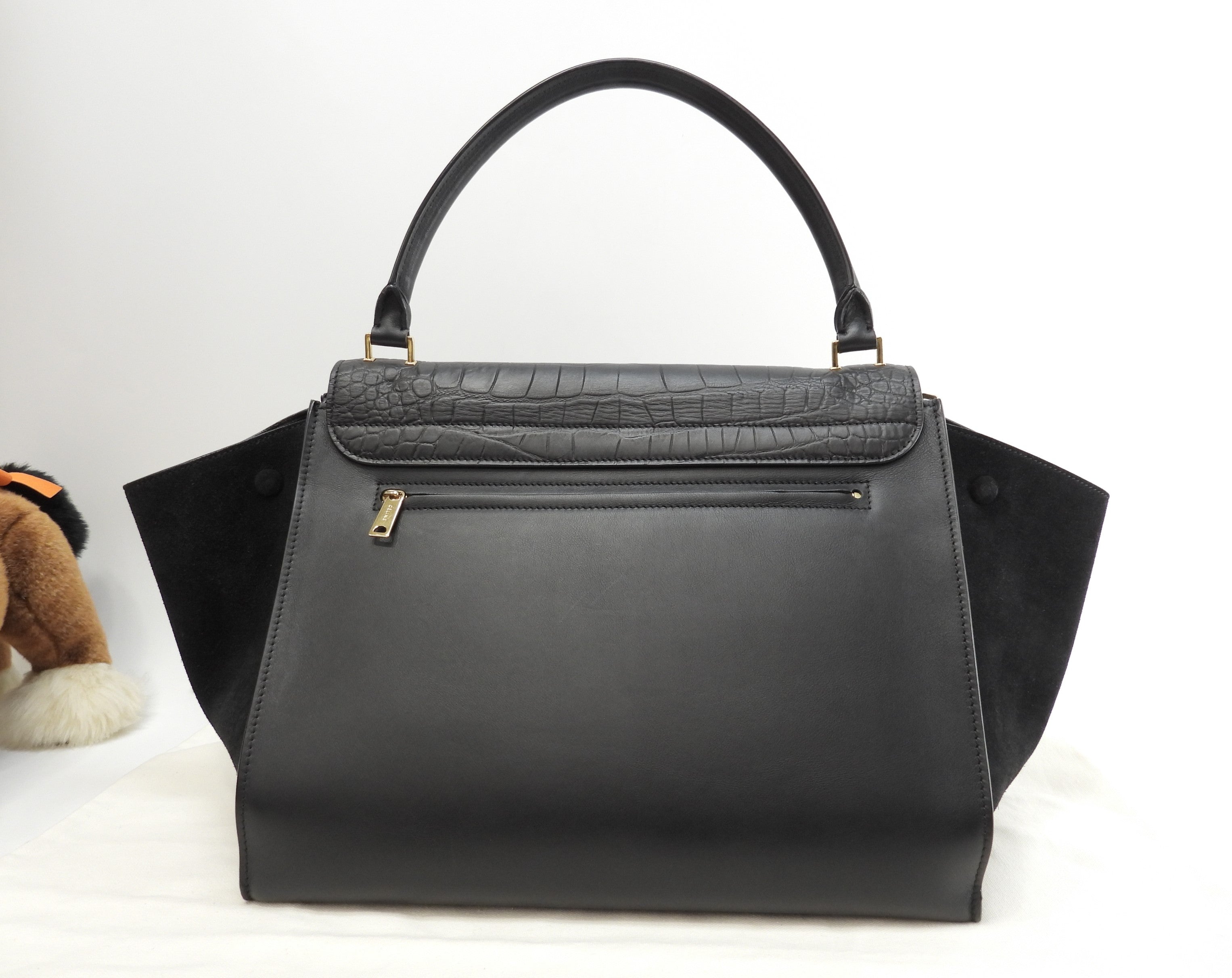 Celine Trapeze GM pelle stampata coccodrillo nera borsa a mano tote bag hobo bag come nuova @F-TB-0162