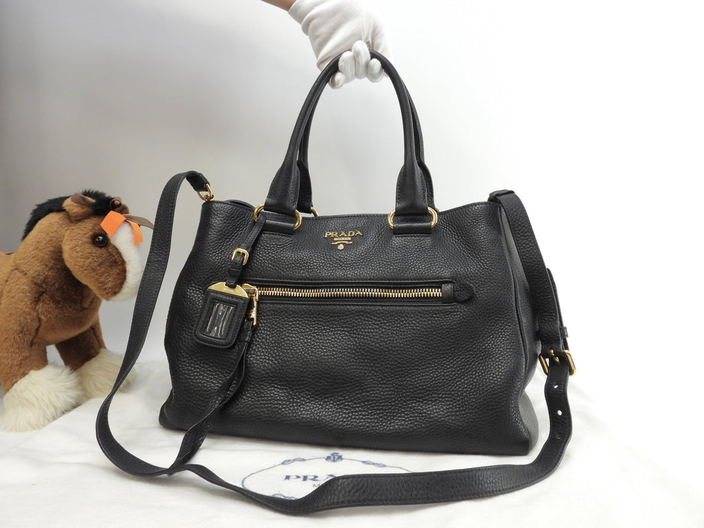 Prada borsa a mano con tracolla, pelle Taurillon nera, borsa tote interna, ottime condizioni @165