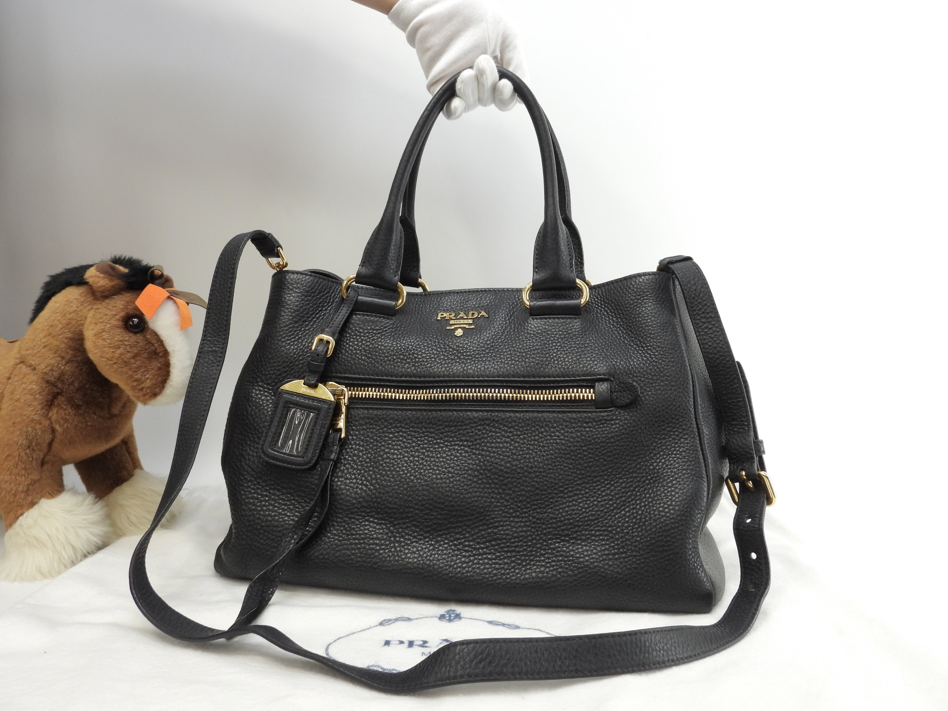 Prada borsa a mano con tracolla, pelle Taurillon nera, borsa tote interna, ottime condizioni @165